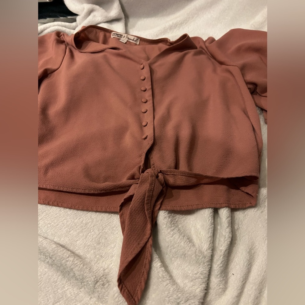 Crop top button up with tie at bottom